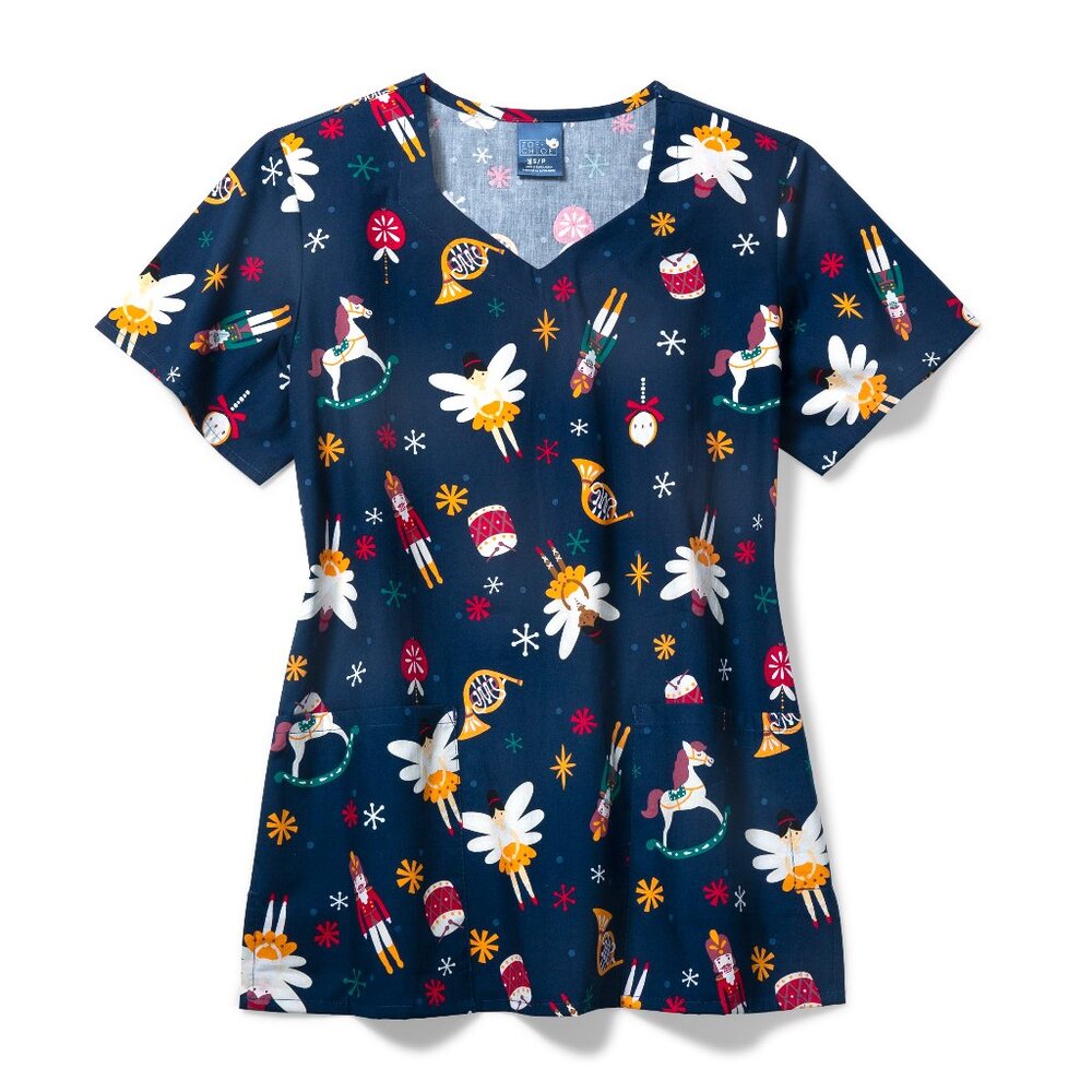 Zoe+Chloe Diamond Neck Scrub Top - Lets Get Cracking